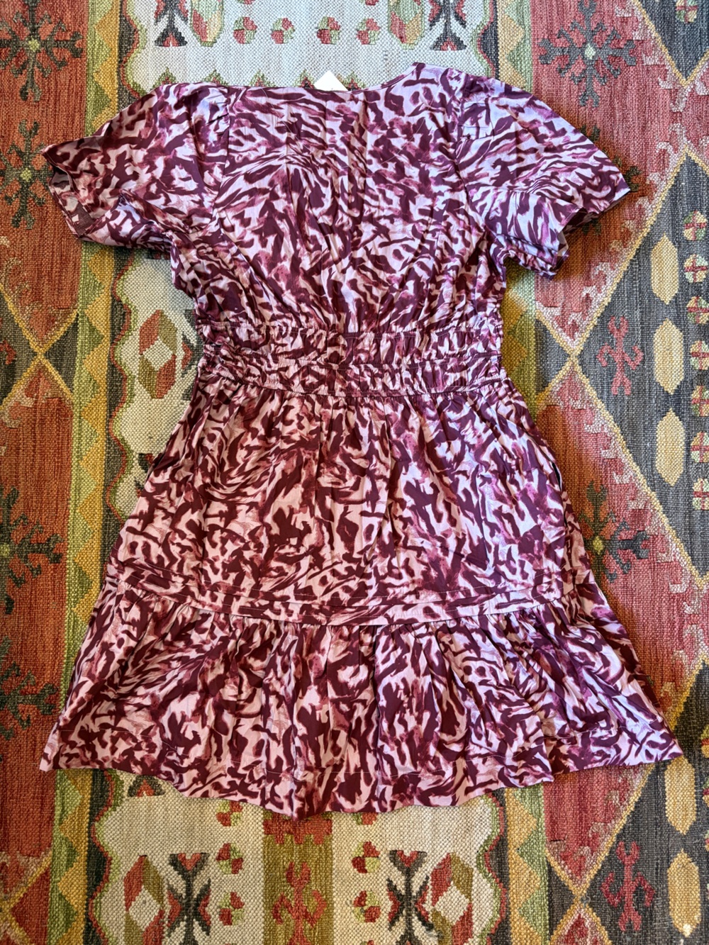 Anthropologie Pink & Burgundy Abstract Tiered Mini Dress - Picture 2 of 3